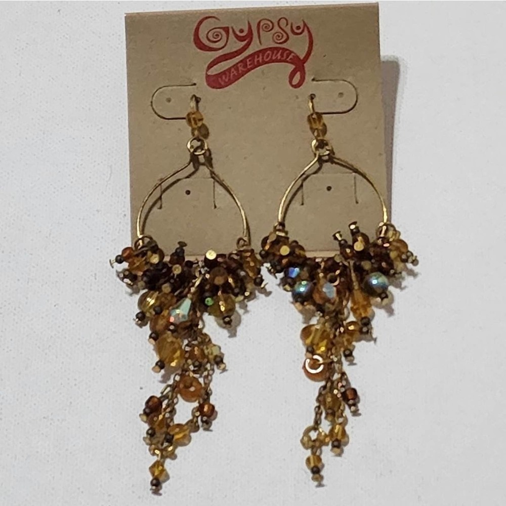 TRESKA Golden beaded dangle chandelier long earrings new!!!